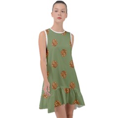 Pine Cones Green Frill Swing Dress