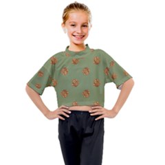 Pine Cones Green Kids Mock Neck Tee