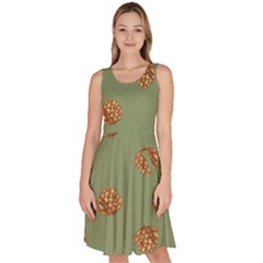 Pine Cones Green Knee Length Skater Dress With Pockets by Littlebird