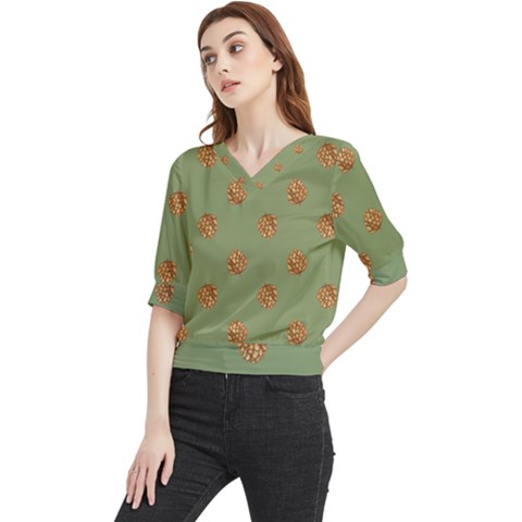 Pine Cones Green Quarter Sleeve Blouse by Littlebird