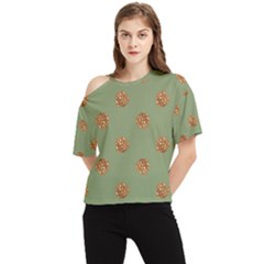 Pine Cones Green One Shoulder Cut Out Tee