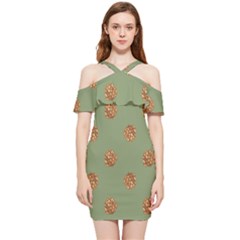 Pine Cones Green Shoulder Frill Bodycon Summer Dress by Littlebird