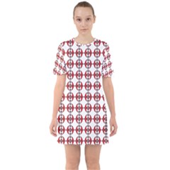 Red And Whie And Black Abstact Print Sixties Short Sleeve Mini Dress