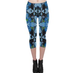 Rare Excotic Blue Flowers In The Forest Of Calm And Peace Capri Leggings  by pepitasart