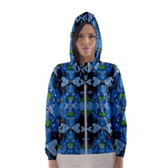 Rare Excotic Blue Flowers In The Forest Of Calm And Peace Women s Hooded Windbreaker by pepitasart