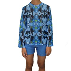 Rare Excotic Blue Flowers In The Forest Of Calm And Peace Kids  Long Sleeve Swimwear by pepitasart