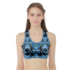 Rare Excotic Blue Flowers In The Forest Of Calm And Peace Sports Bra With Border by pepitasart