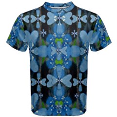 Rare Excotic Blue Flowers In The Forest Of Calm And Peace Men s Cotton Tee by pepitasart