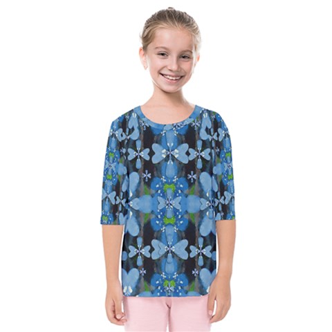 Rare Excotic Blue Flowers In The Forest Of Calm And Peace Kids  Quarter Sleeve Raglan Tee by pepitasart