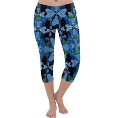 Rare Excotic Blue Flowers In The Forest Of Calm And Peace Capri Yoga Leggings by pepitasart