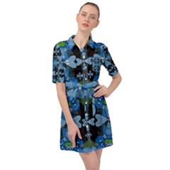 Rare Excotic Blue Flowers In The Forest Of Calm And Peace Belted Shirt Dress by pepitasart