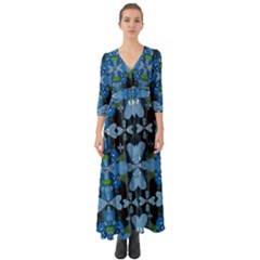 Rare Excotic Blue Flowers In The Forest Of Calm And Peace Button Up Boho Maxi Dress by pepitasart