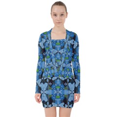 Rare Excotic Blue Flowers In The Forest Of Calm And Peace V-neck Bodycon Long Sleeve Dress by pepitasart