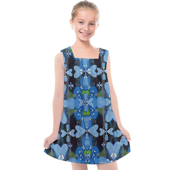 Rare Excotic Blue Flowers In The Forest Of Calm And Peace Kids  Cross Back Dress