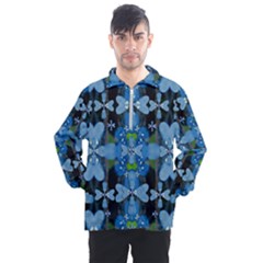 Rare Excotic Blue Flowers In The Forest Of Calm And Peace Men s Half Zip Pullover