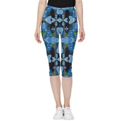 Rare Excotic Blue Flowers In The Forest Of Calm And Peace Inside Out Lightweight Velour Capri Leggings  by pepitasart