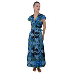 Rare Excotic Blue Flowers In The Forest Of Calm And Peace Flutter Sleeve Maxi Dress by pepitasart