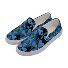 Rare Excotic Blue Flowers In The Forest Of Calm And Peace Women s Canvas Slip Ons by pepitasart