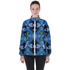 Rare Excotic Blue Flowers In The Forest Of Calm And Peace Women s High Neck Windbreaker by pepitasart