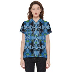 Rare Excotic Blue Flowers In The Forest Of Calm And Peace Short Sleeve Pocket Shirt by pepitasart