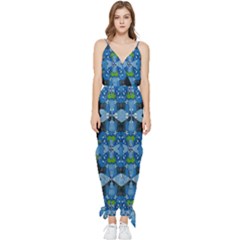 Rare Excotic Blue Flowers In The Forest Of Calm And Peace Sleeveless Tie Ankle Jumpsuit