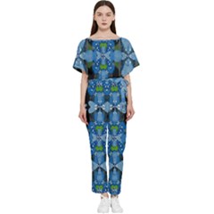 Rare Excotic Blue Flowers In The Forest Of Calm And Peace Batwing Lightweight Jumpsuit by pepitasart