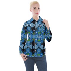 Rare Excotic Blue Flowers In The Forest Of Calm And Peace Women s Long Sleeve Pocket Shirt