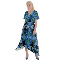 Rare Excotic Blue Flowers In The Forest Of Calm And Peace Cross Front Sharkbite Hem Maxi Dress by pepitasart