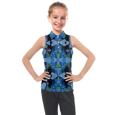 Rare Excotic Blue Flowers In The Forest Of Calm And Peace Kids  Sleeveless Polo Tee by pepitasart