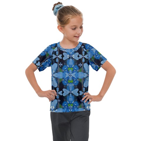 Rare Excotic Blue Flowers In The Forest Of Calm And Peace Kids  Mesh Piece Tee by pepitasart