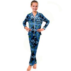 Rare Excotic Blue Flowers In The Forest Of Calm And Peace Kid s Satin Long Sleeve Pajamas Set by pepitasart