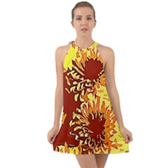 Sunflowers Halter Tie Back Chiffon Dress by 3cl3ctix