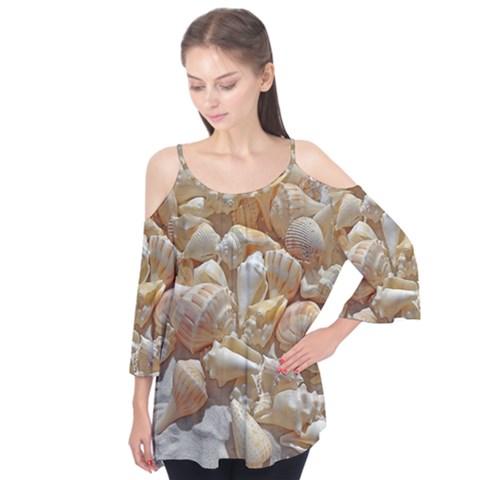 Sea-shells Bg Flutter Sleeve Tee  by SomethingForEveryone