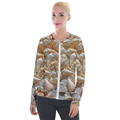 Sea-shells Bg Velvet Zip Up Jacket by SomethingForEveryone