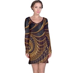 Shell Fractal In Brown Long Sleeve Nightdress by SomethingForEveryone