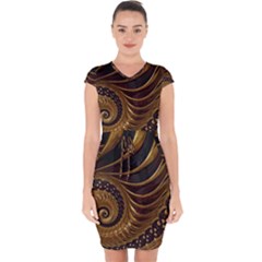 Shell Fractal In Brown Capsleeve Drawstring Dress  by SomethingForEveryone