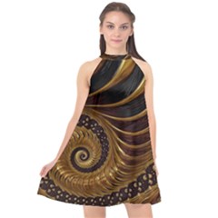 Shell Fractal In Brown Halter Neckline Chiffon Dress  by SomethingForEveryone