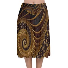 Shell Fractal In Brown Velvet Flared Midi Skirt by SomethingForEveryone