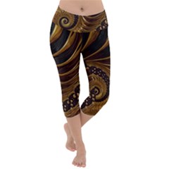 Shell Fractal In Brown Lightweight Velour Capri Yoga Leggings by SomethingForEveryone