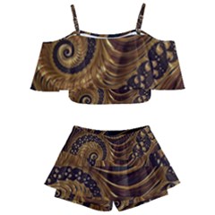 Shell Fractal In Brown Kids  Off Shoulder Skirt Bikini by SomethingForEveryone