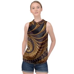 Shell Fractal In Brown High Neck Satin Top by SomethingForEveryone