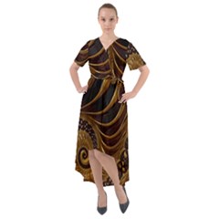 Shell Fractal In Brown Front Wrap High Low Dress