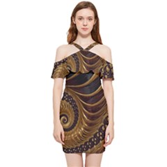 Shell Fractal In Brown Shoulder Frill Bodycon Summer Dress by SomethingForEveryone