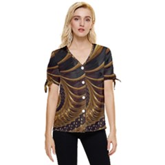 Shell Fractal In Brown Bow Sleeve Button Up Top by SomethingForEveryone