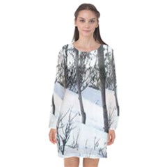 Winter Forest Long Sleeve Chiffon Shift Dress 