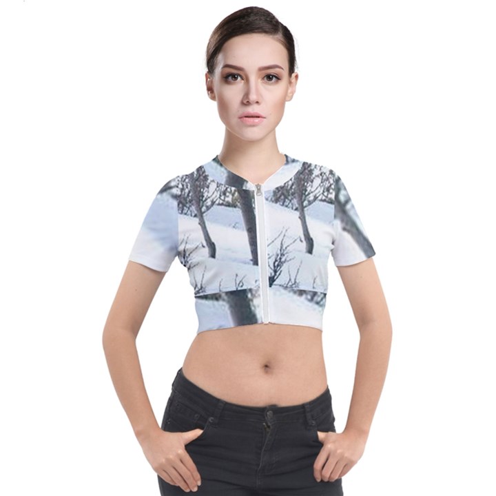 winter forest Short Sleeve Cropped Jacket