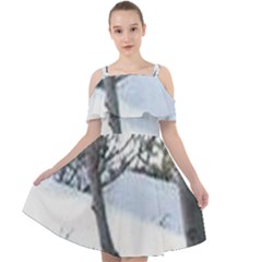 Winter Forest Cut Out Shoulders Chiffon Dress