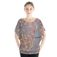 Sidewalk Leaves Batwing Chiffon Blouse