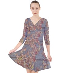 Sidewalk Leaves Quarter Sleeve Front Wrap Dress