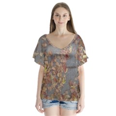 Sidewalk Leaves V-neck Flutter Sleeve Top by SomethingForEveryone